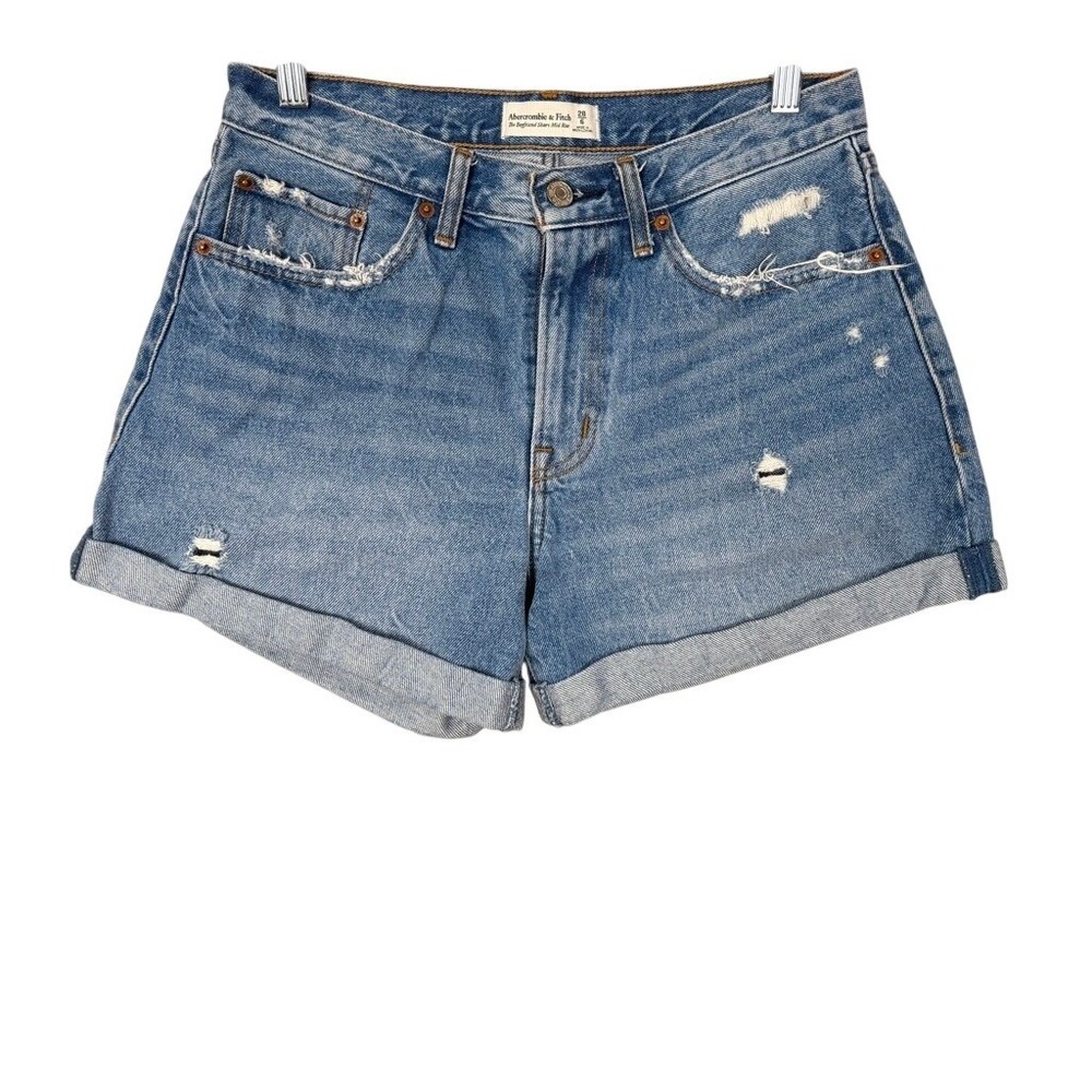 Abercrombie Fitch The Boyfriend Mid Rise Distressed Denim‎ Jean Shorts Size 28 6